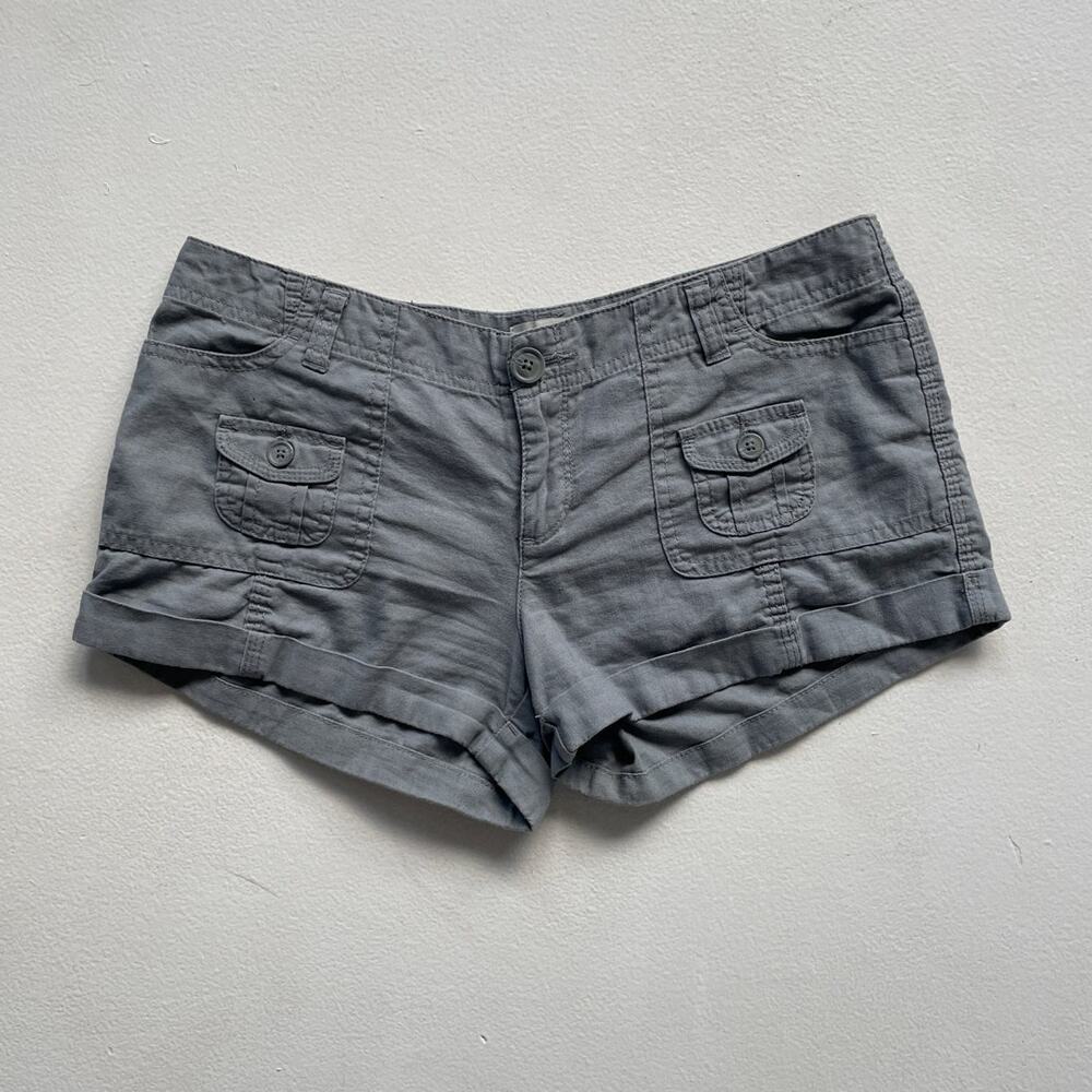 Vtg Y2K Gray Low Rise Linen Utility Cargo Shorts / Sz 6 / CHARLOTTE RUSSE